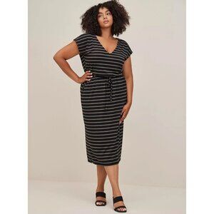 Torrid NWT Midi Dolman Sleeve Slit Dress Super Soft in Stripe Green size 3X